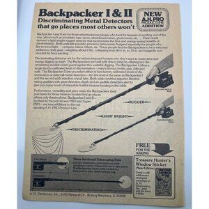 Backpacker I & II Metal Detectors Print Ad Vintage 70s A H Electronics IL